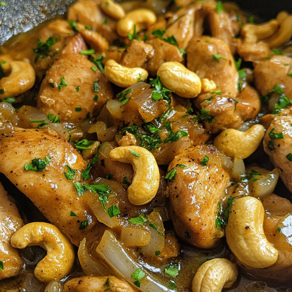 Poulet haché à l'ail et aux noix de cajou