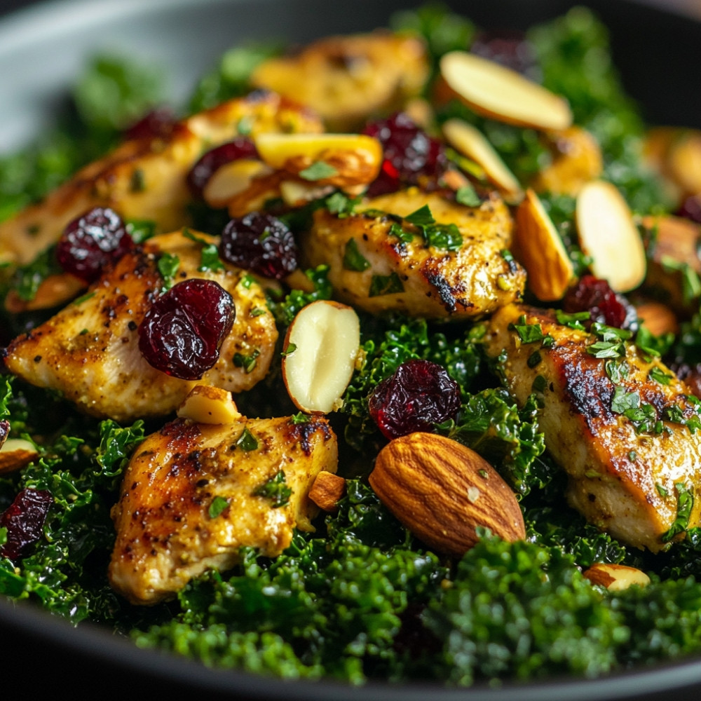 Salade de kale et poulet au cari