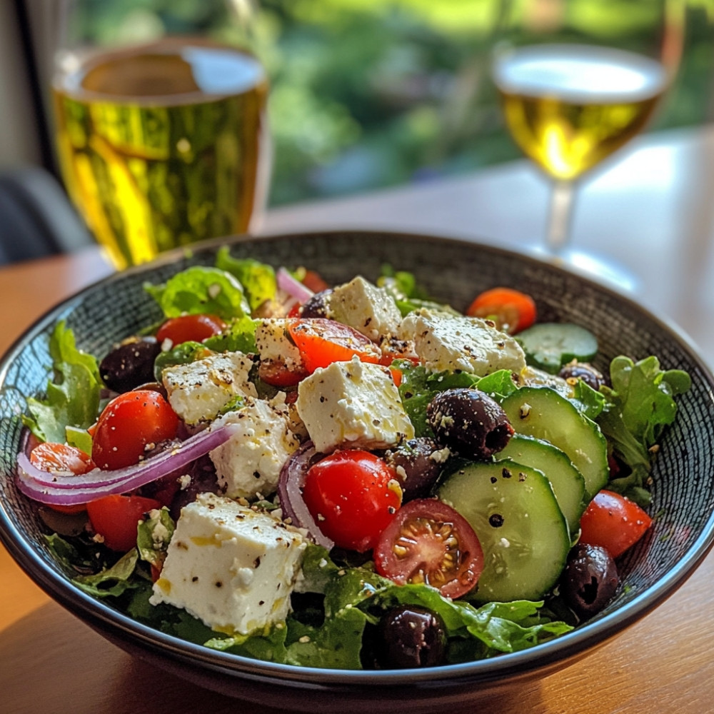 Salade grecque à la feta croustillante