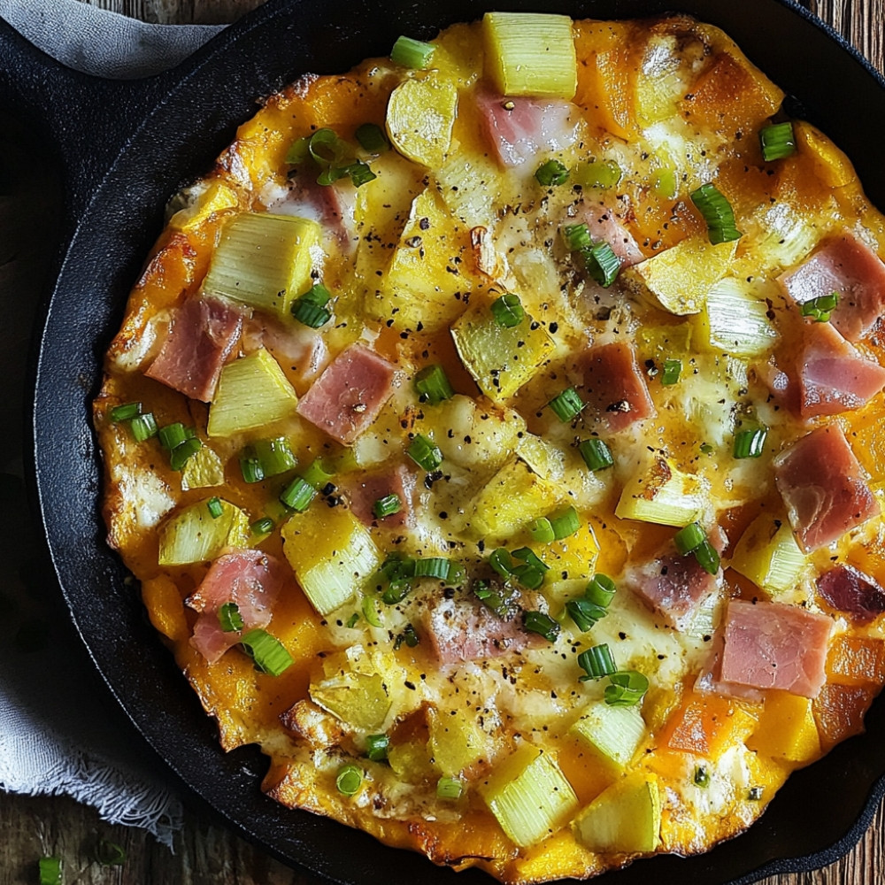 Tortilla aux patates douces, poireaux et jambon serrano