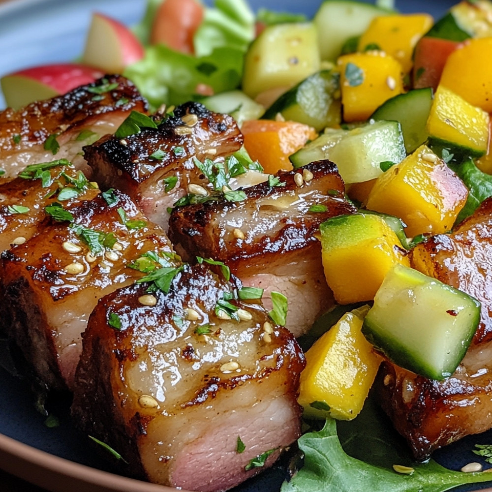 Travers de porc à la bière au four et salade exotique