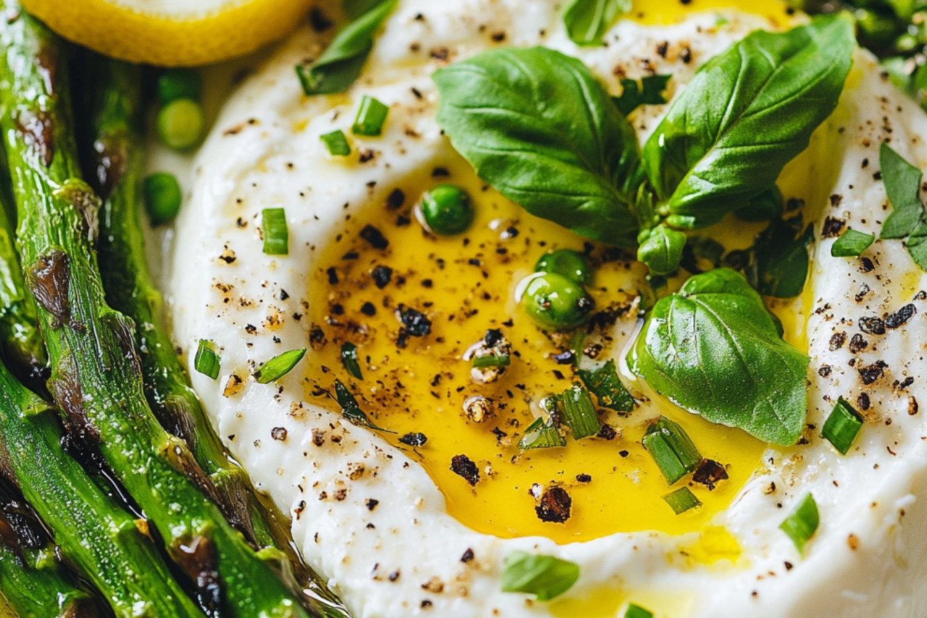 Burrata aux asperges grillées