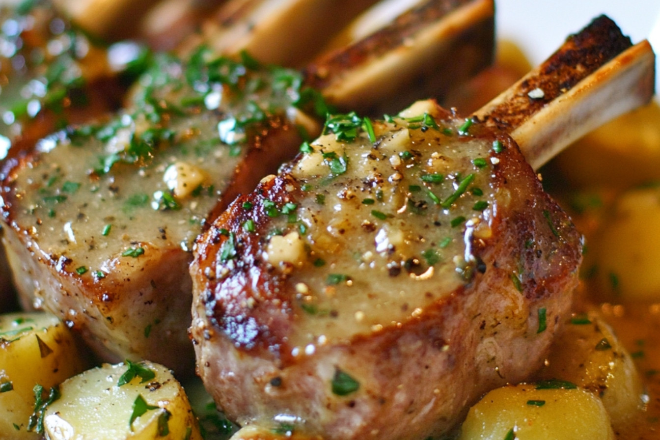 Carré d'agneau avec sauce à la bière et purée aux fines herbes