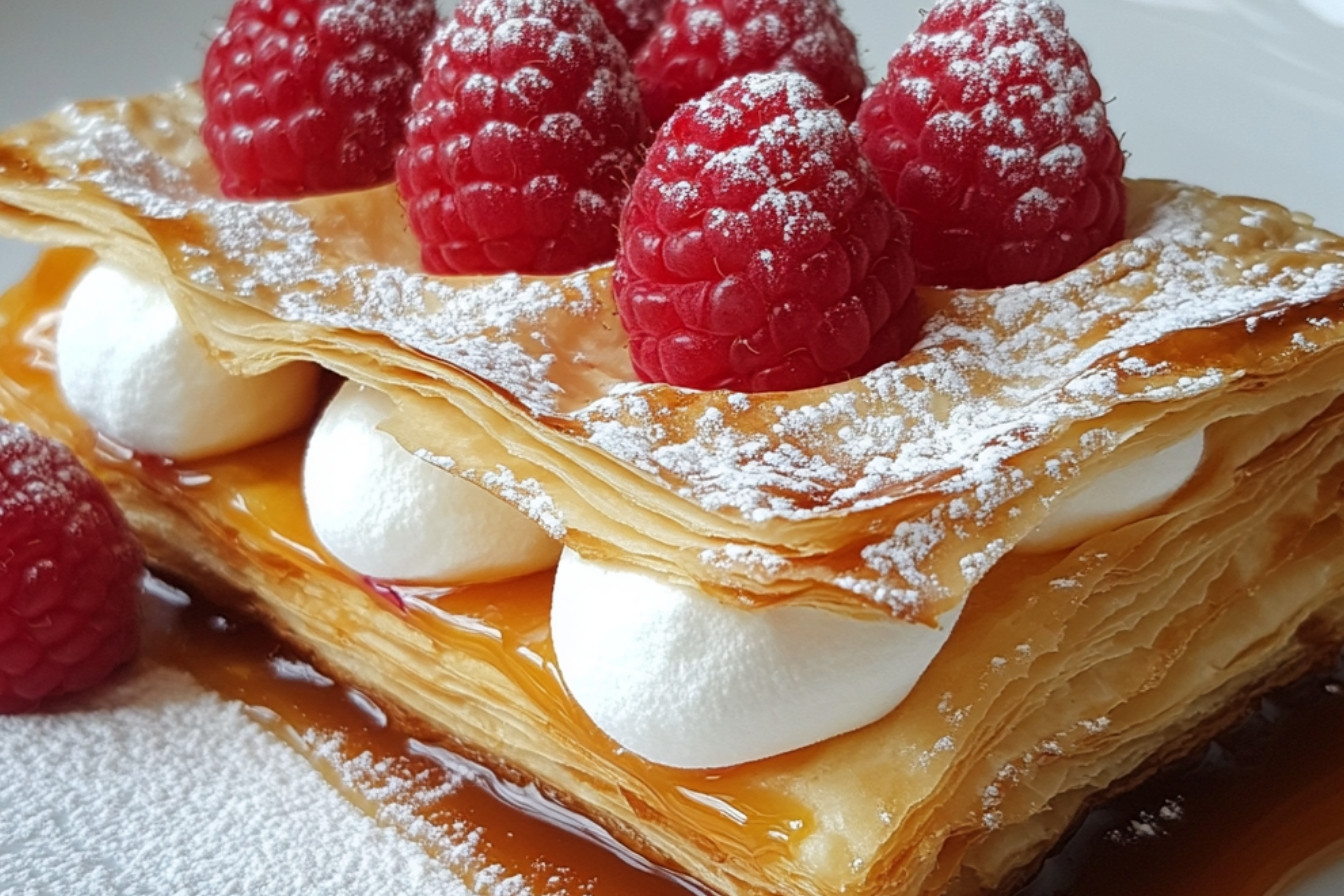 Feuilletés aux guimauves, framboises et caramel