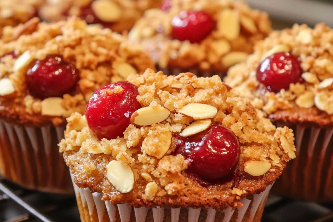 Muffins aux amandes et cerises crumble à l'érable