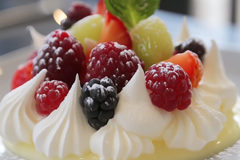 Nuage blanc crème au beurre à la meringue suisse et fruits frais