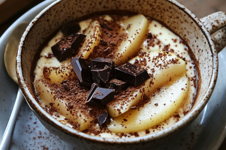 Pain choco-poire dans une tasse