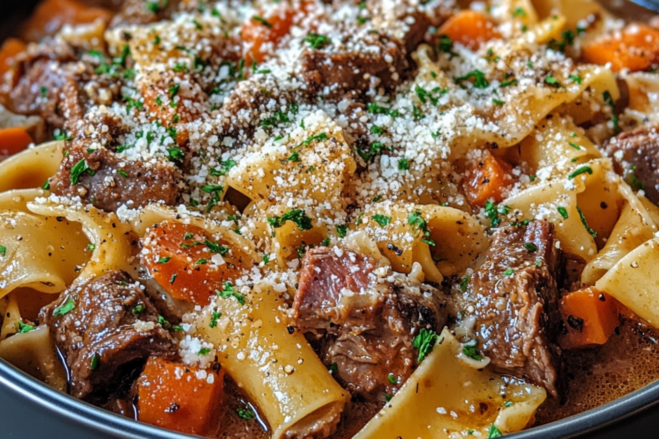 Pâtes au bœuf effiloché