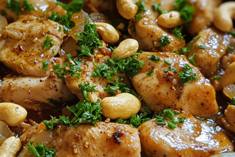 Poulet haché à l'ail et aux noix de cajou