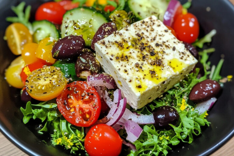 Salade grecque à la feta croustillante