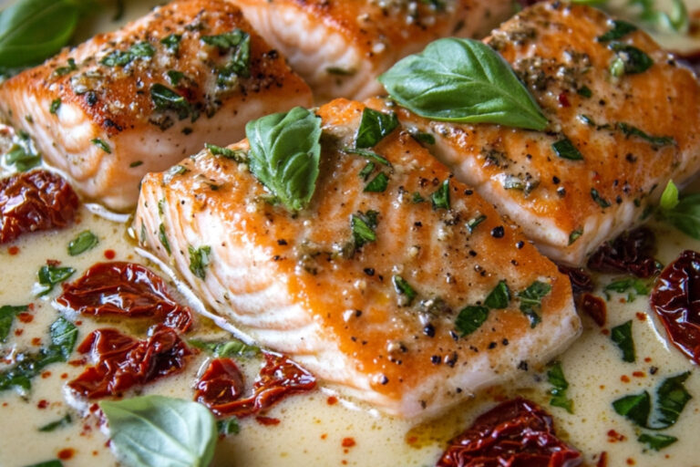 Saumon avec une sauce crémeuse aux tomates séchées