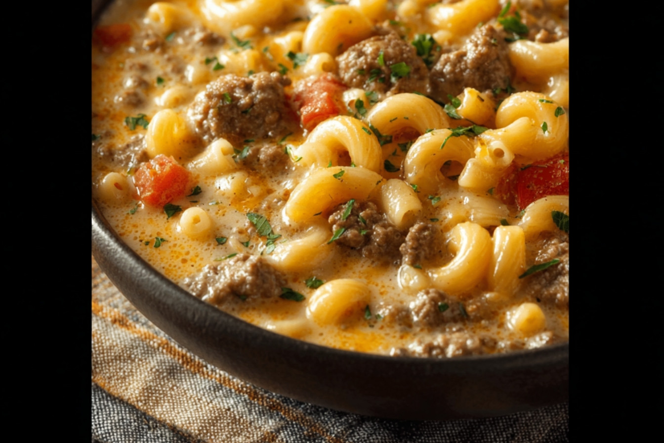 Soupe de Macaroni au Cheeseburger